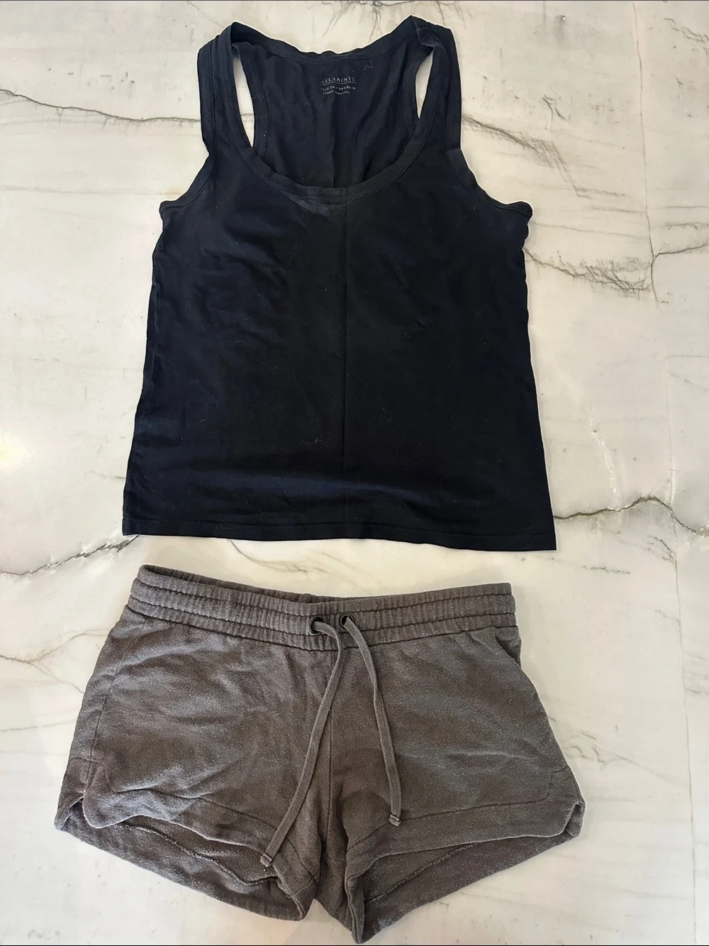 All Saints Black Tank Top with Gray Athletic Shorts Set